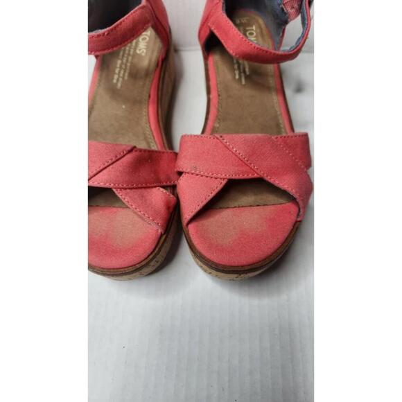 TOMS Shoes Womens Size 6 Canvas Cork Wedge Platform Sandals Ankle Strap Summer - Picture 7 of 8